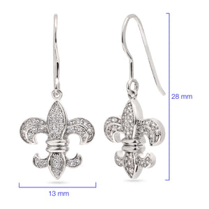Par de Brinco de Prata 925 Flor de Lis com Zirconias