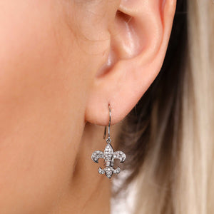 Par de Brinco de Prata 925 Flor de Lis com Zirconias
