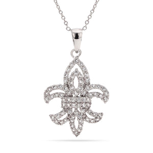 Pingente em Prata 925 Flor de Lis com Zirconias