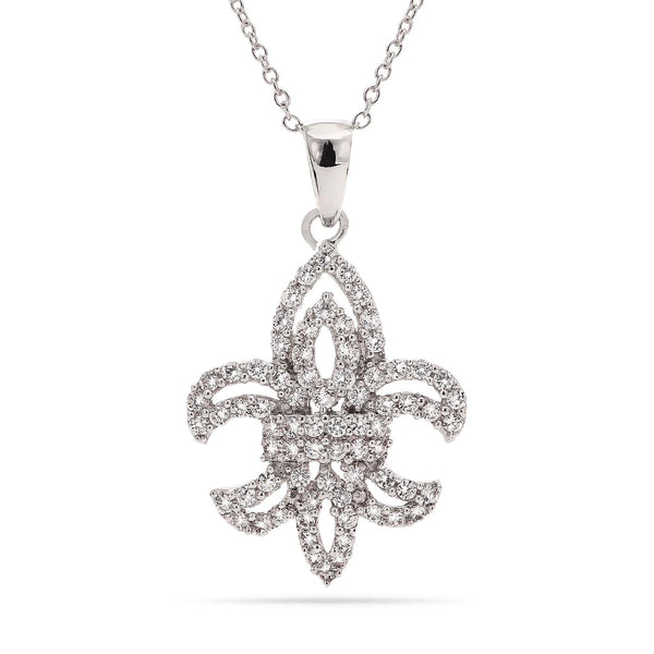 Pingente em Prata 925 Flor de Lis com Zirconias