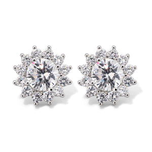 Par de Brinco de Prata Flor com Zirconias Aprox. 4,42 cts