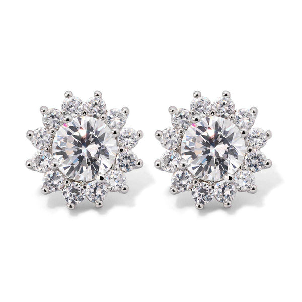 Par de Brinco de Prata Flor com Zirconias Aprox. 4,42 cts