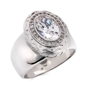 Anel de Prata Oval com Zircônias Aprox. 5,61 cts