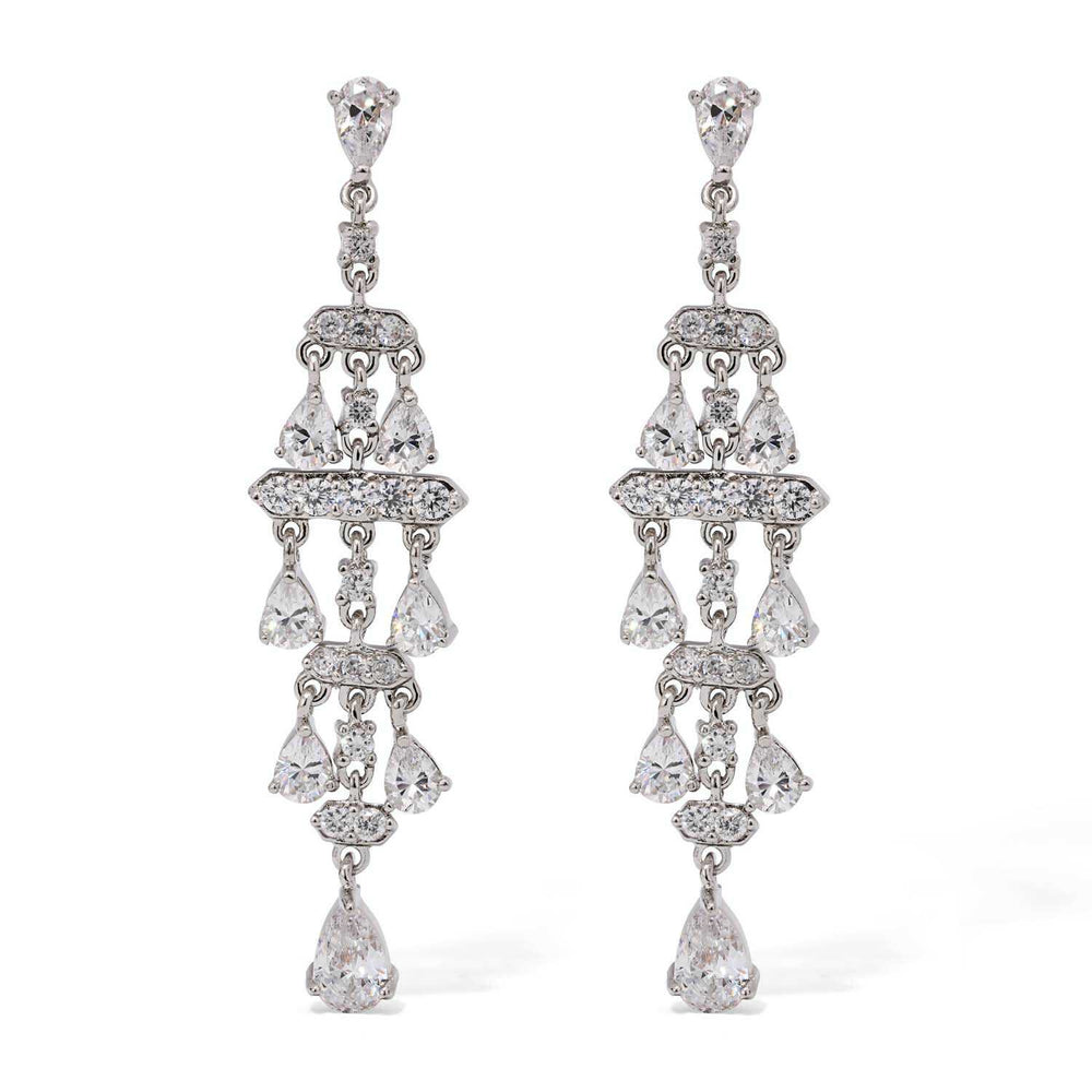 Par de Brinco Em Prata 925 Chandelier com Zirconias