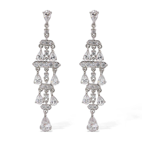 Par de Brinco Em Prata 925 Chandelier com Zirconias