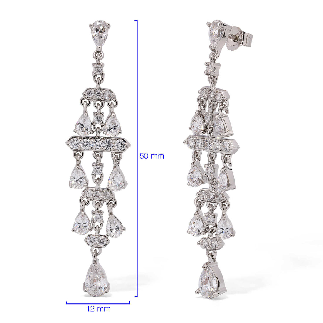 Par de Brinco Em Prata 925 Chandelier com Zirconias
