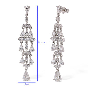 Par de Brinco Em Prata 925 Chandelier com Zirconias