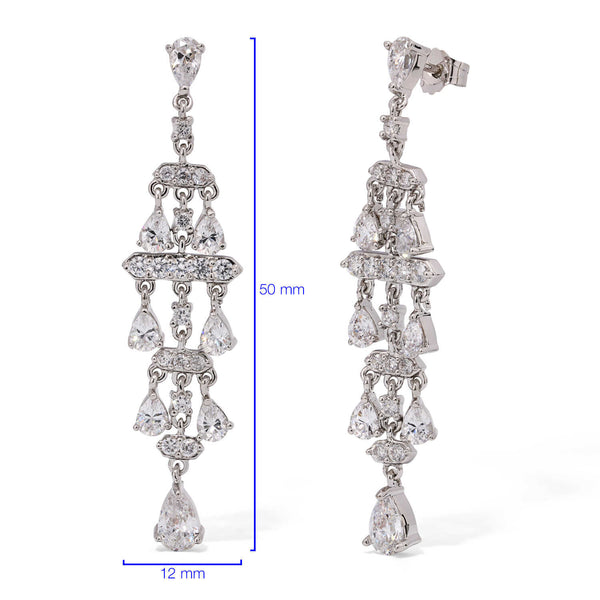 Par de Brinco Em Prata 925 Chandelier com Zirconias