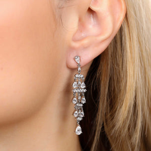 Par de Brinco Em Prata 925 Chandelier com Zirconias