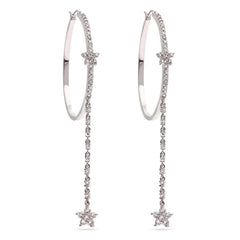 Par de Brinco Argola de Prata  Berloque Estrela com Zirconias Aprox. 7,99 cts