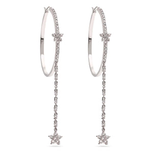 Par de Brinco Argola de Prata  Berloque Estrela com Zirconias Aprox. 7,99 cts
