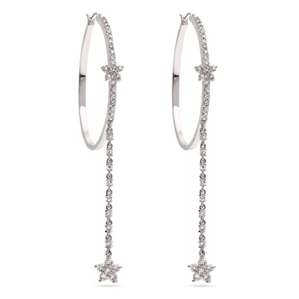 Par de Brinco Argola de Prata  Berloque Estrela com Zirconias Aprox. 7,99 cts