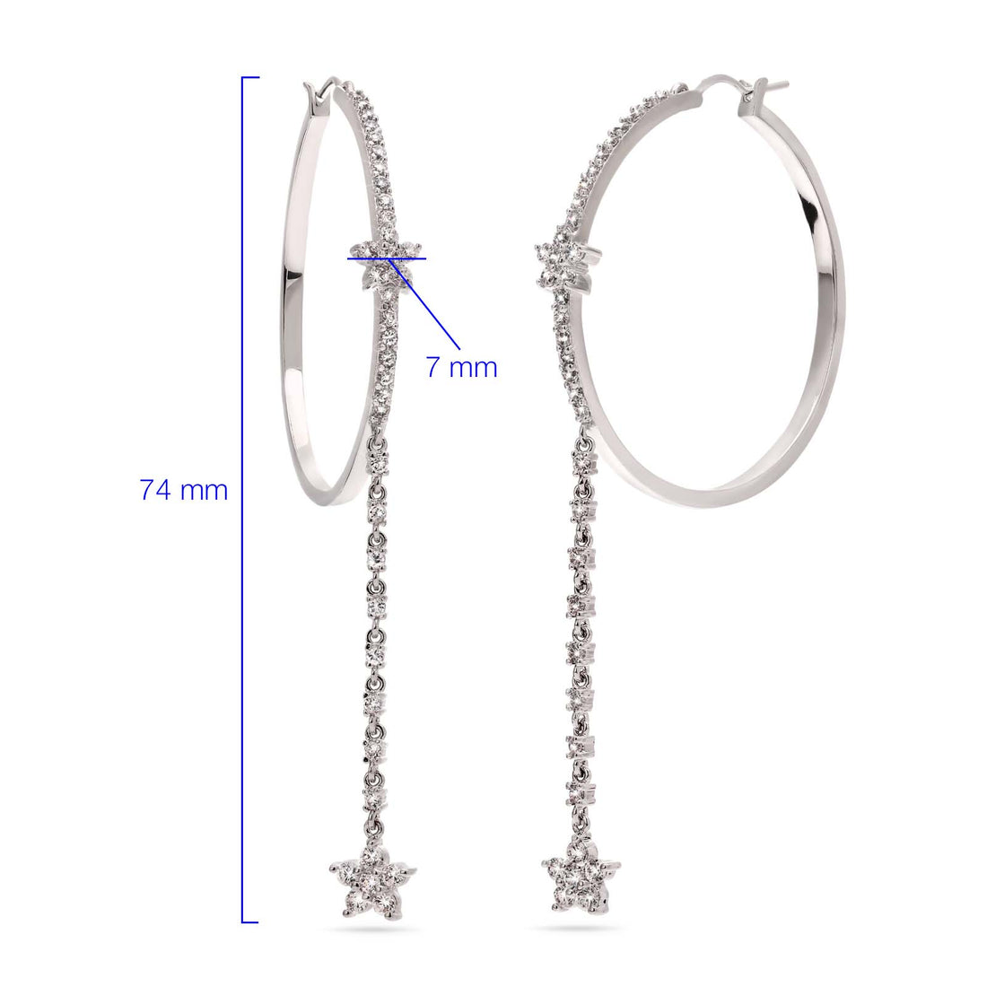 Par de Brinco Argola de Prata  Berloque Estrela com Zirconias Aprox. 7,99 cts