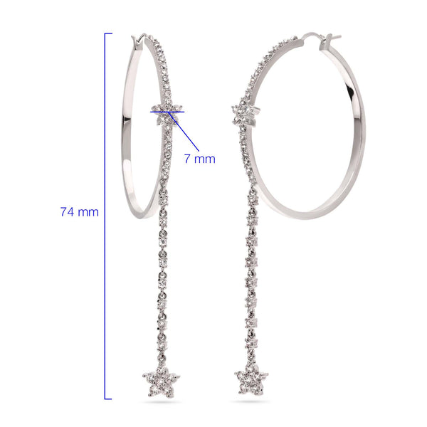 Par de Brinco Argola de Prata  Berloque Estrela com Zirconias Aprox. 7,99 cts