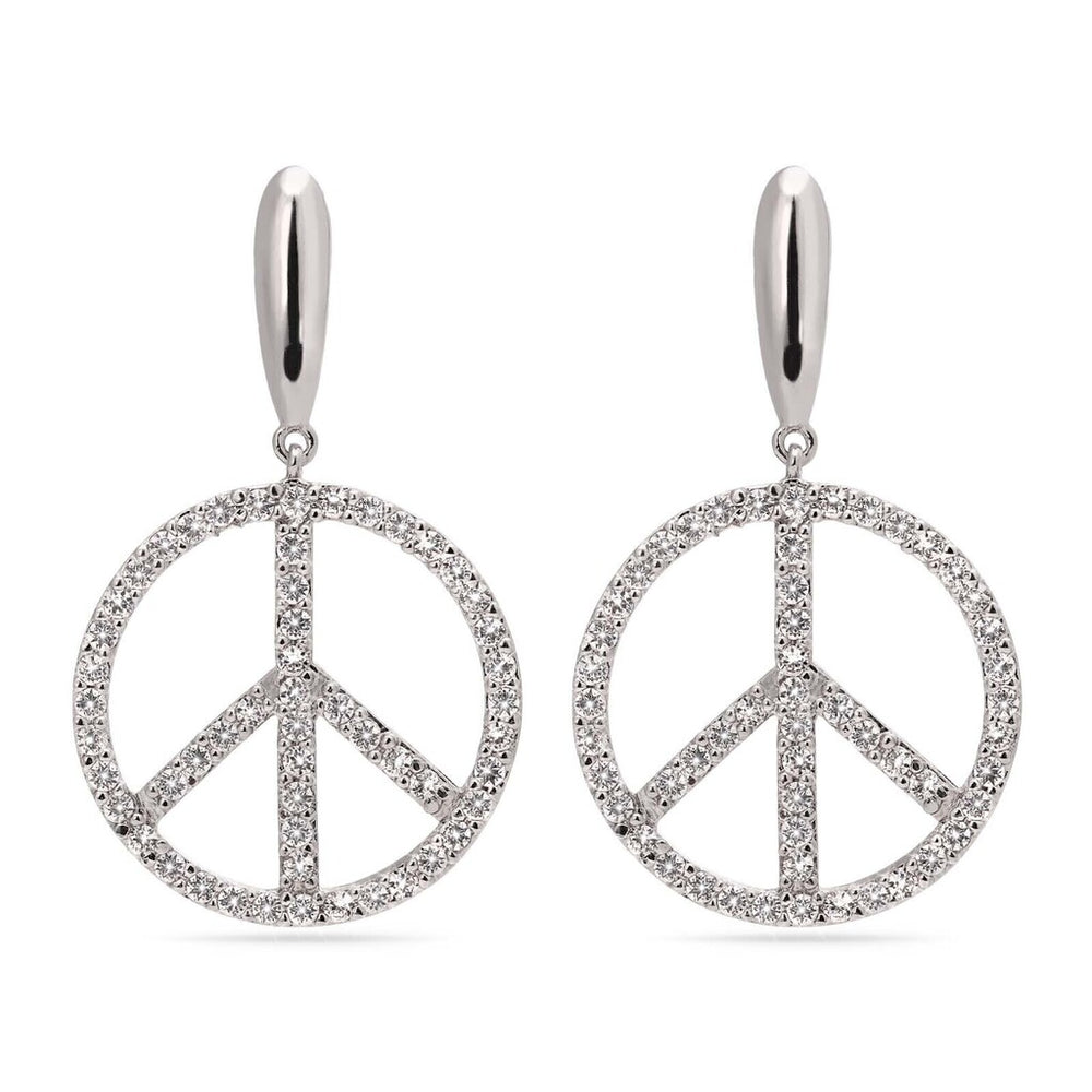 Par de Brinco em Prata 925 Paz com Zirconias