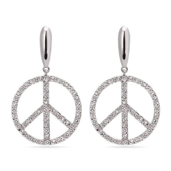 Par de Brinco em Prata 925 Paz com Zirconias