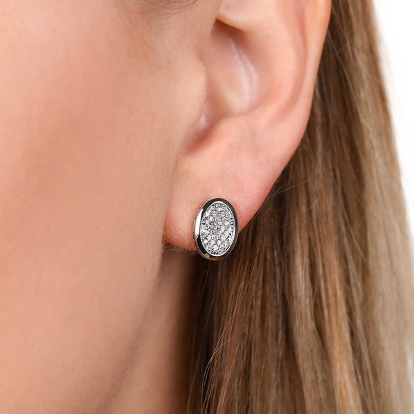 Par de Brinco em Prata 925 Oval com Zirconias