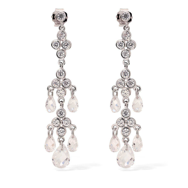 Par de Brinco de Prata 925 Chandelier com Zirconias