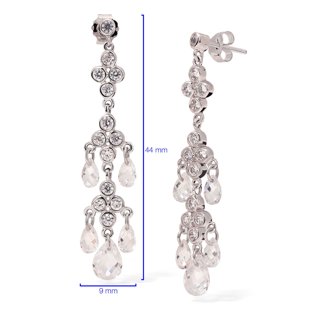 Par de Brinco de Prata 925 Chandelier com Zirconias
