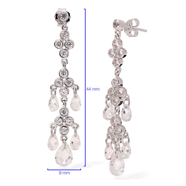 Par de Brinco de Prata 925 Chandelier com Zirconias