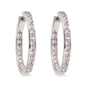 Par de Brinco de Prata Argola com Zirconias Aprox. 7,5 cts