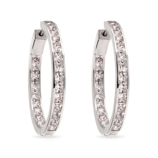 Par de Brinco de Prata Argola com Zirconias Aprox. 7,5 cts