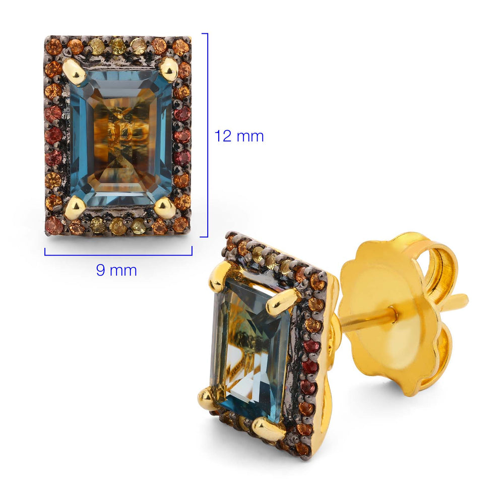 184069-Anel e Par de Brinco Linha Premium em Prata 925 com Topázio Azul e Safira Laranja