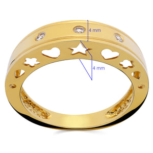 Anel de Ouro com Desenhos Vazados e Diamantes Aprox. 6 pts - AU AM 18K