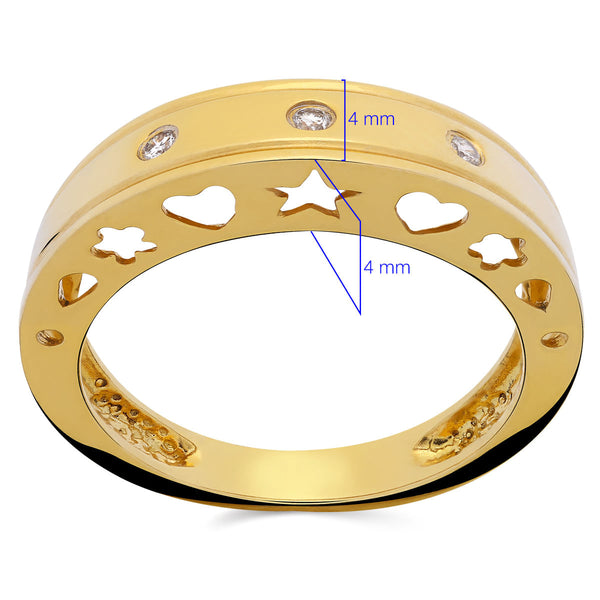 Anel de Ouro com Desenhos Vazados e Diamantes Aprox. 6 pts - AU AM 18K