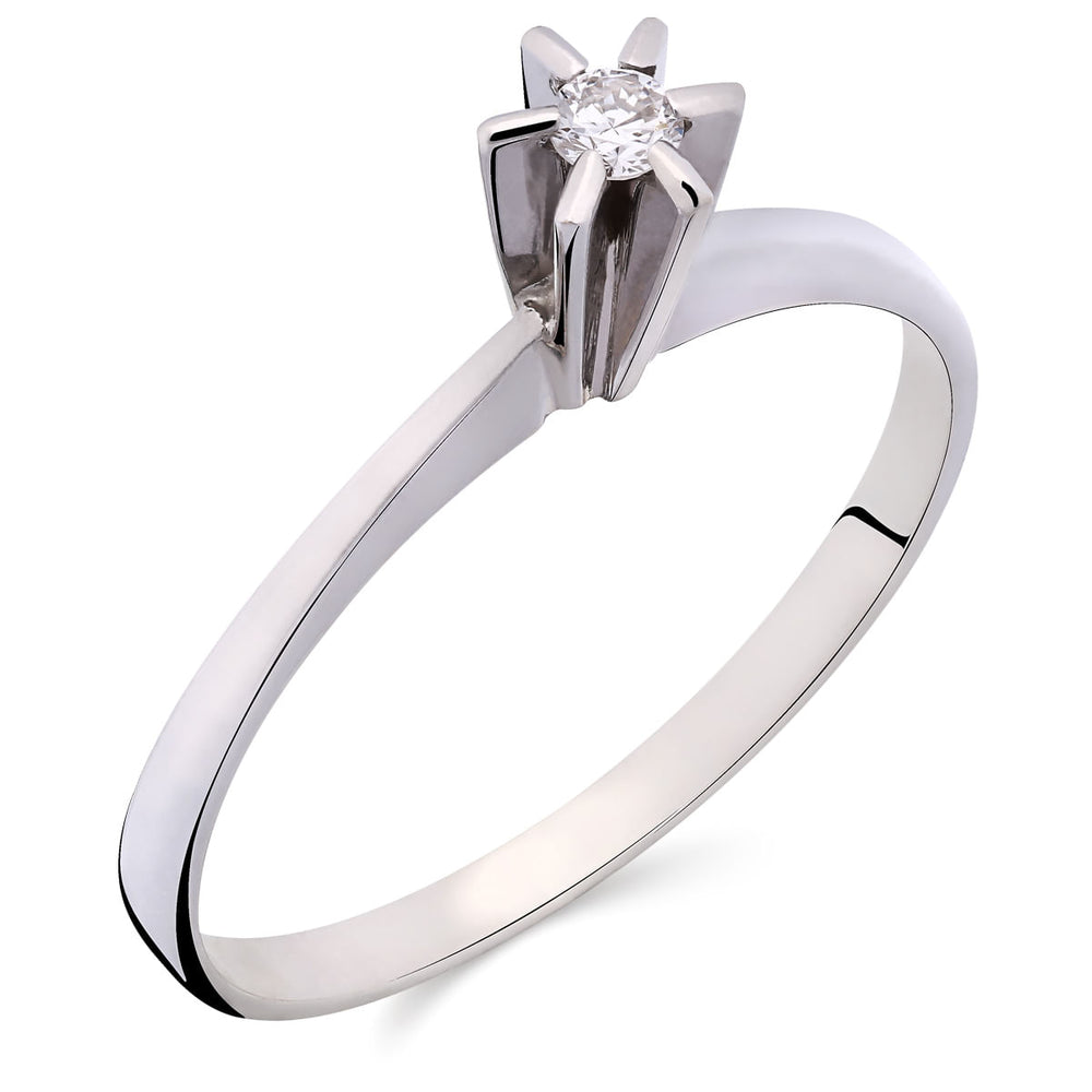 Anel Solitário Com Diamantes Ouro Branco