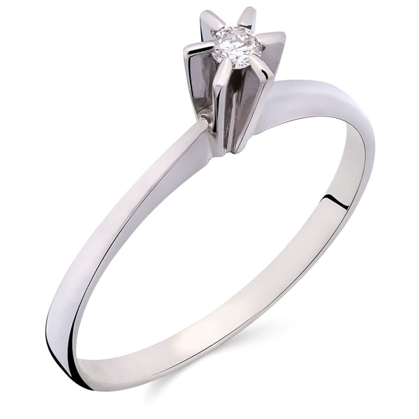 Anel Solitário Com Diamantes Ouro Branco