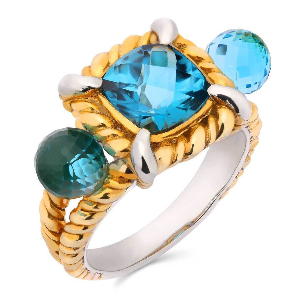 Anel Linha Premium em Prata 925 com Topazio London Blue e Topazios Azuis