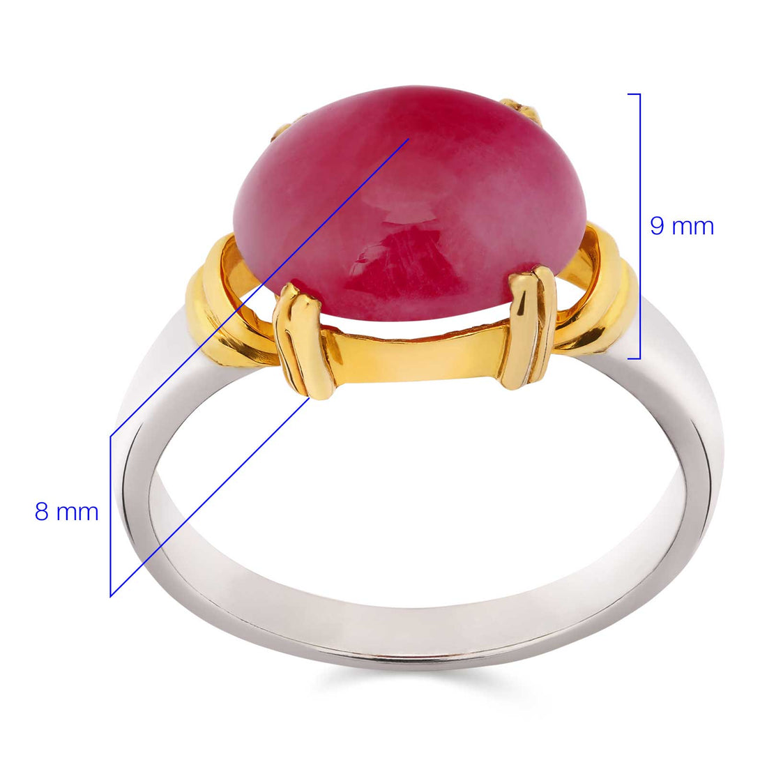 Anel Rubi Cabuchon Aprox 7,1 Cts com Detalhes em Ouro Amarelo Prata