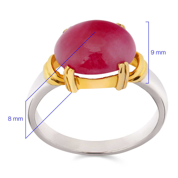 Anel Rubi Cabuchon Aprox 7,1 Cts com Detalhes em Ouro Amarelo Prata