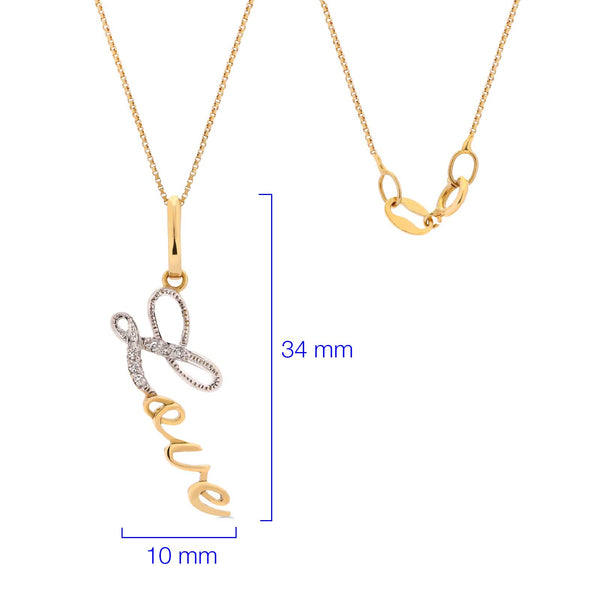 Pingente Love em Ouro Amarelo 18k com Diamantes