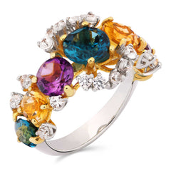 Anel em Prata Luxo com Ametistas, Citrinos, Topázios London Blue e Zircônias