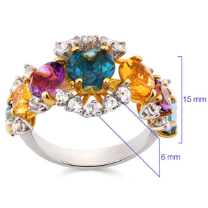 Anel em Prata Luxo com Ametistas, Citrinos, Topázios London Blue e Zircônias