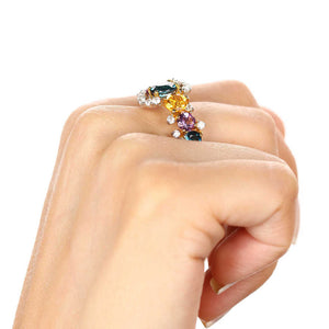 Anel em Prata Luxo com Ametistas, Citrinos, Topázios London Blue e Zircônias