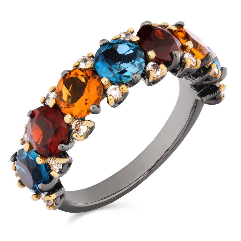 Anel em Prata Luxo com Citrino, Granadas, London Blue e Zircônias