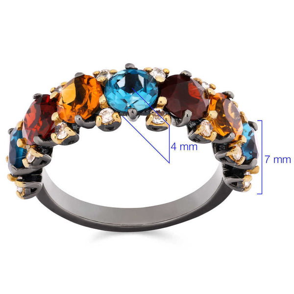 Anel em Prata Luxo com Citrino, Granadas, London Blue e Zircônias