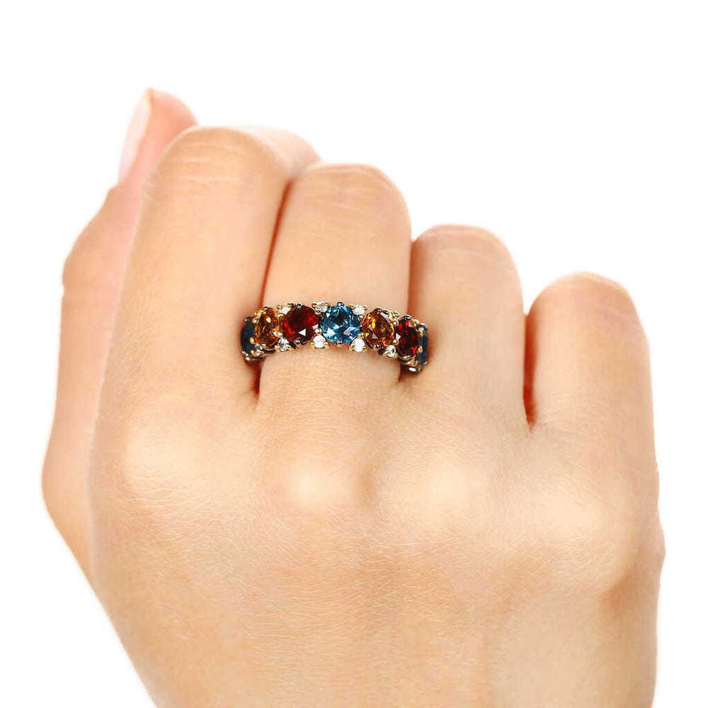 Anel em Prata Luxo com Citrino, Granadas, London Blue e Zircônias