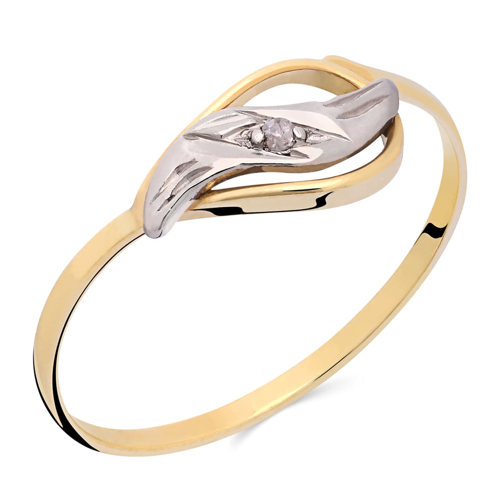Anel em Ouro Amarelo 18 k Com 1 Diamante e Detalhe em Ouro Branco