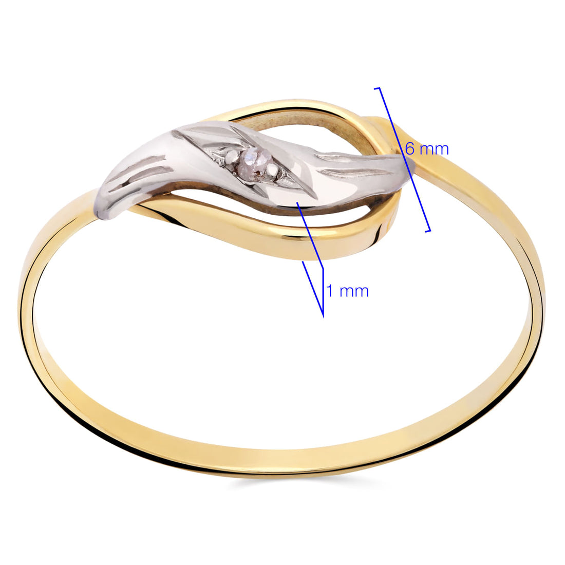 Anel em Ouro Amarelo 18 k Com 1 Diamante e Detalhe em Ouro Branco