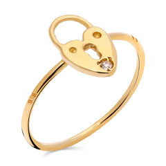 Anel Cadeado com Diamante em Ouro Amarelo 18k