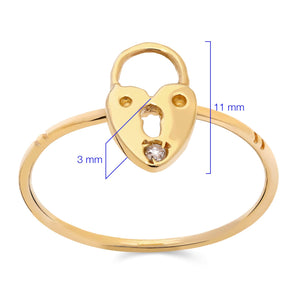 Anel Cadeado com Diamante em Ouro Amarelo 18k