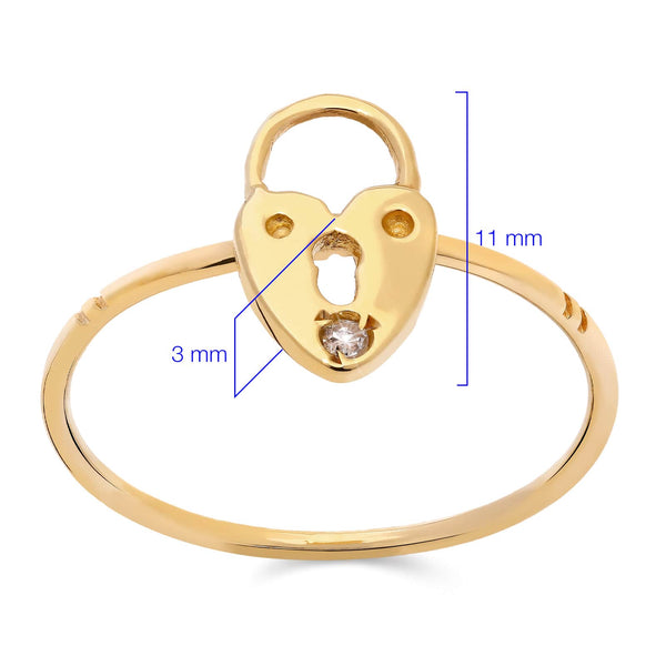 Anel Cadeado com Diamante em Ouro Amarelo 18k