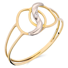 Anel Vazado Com Diamante Ouro Amarelo com Det. Ouro Branco