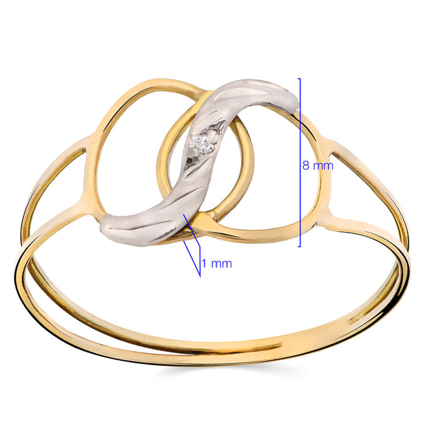 Anel Vazado Com Diamante Ouro Amarelo com Det. Ouro Branco
