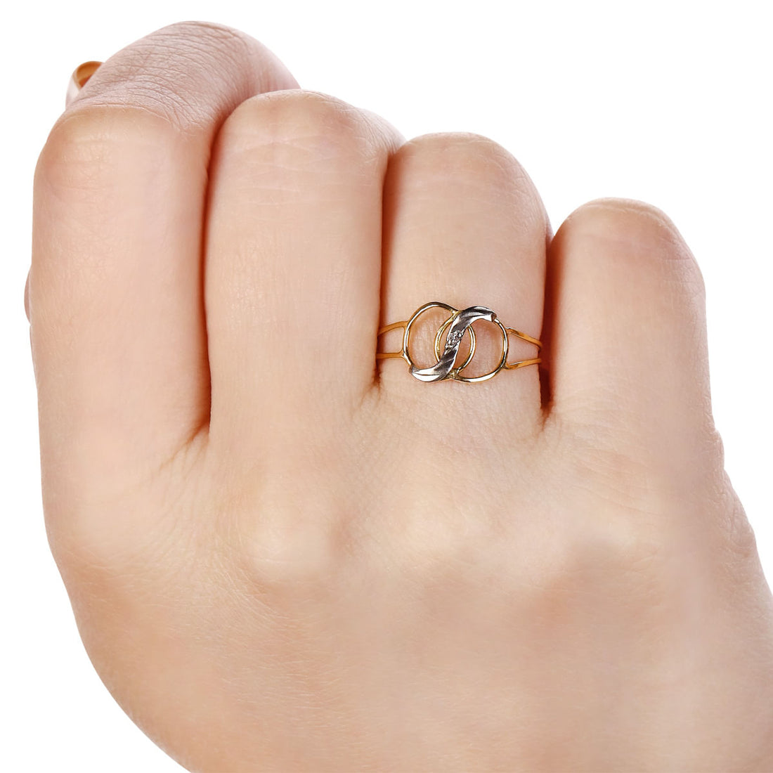 Anel Vazado Com Diamante Ouro Amarelo com Det. Ouro Branco