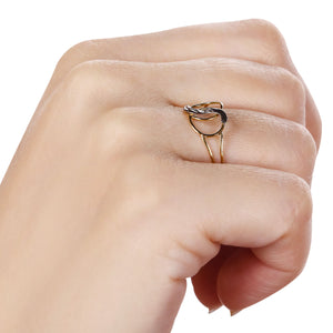 Anel Vazado Com Diamante Ouro Amarelo com Det. Ouro Branco